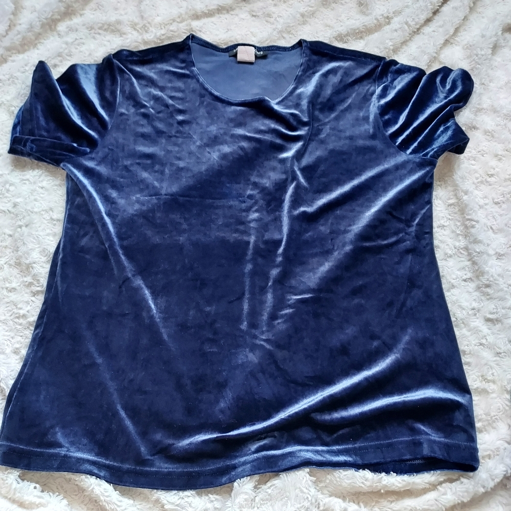 Impressions Lifestyle Blue Stretch Velour top Medium Quiet Luxury Career